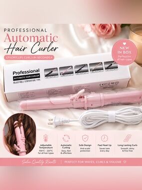 Hair Curler Pink Ceramic Curling Wand NEW IN BOX Salon Styling Tool